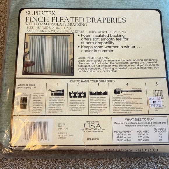 Supertex Seafoam Pinch Pleated Draperies 48x84 Foam Insulated Backing Pair New - Picture 3 of 3
